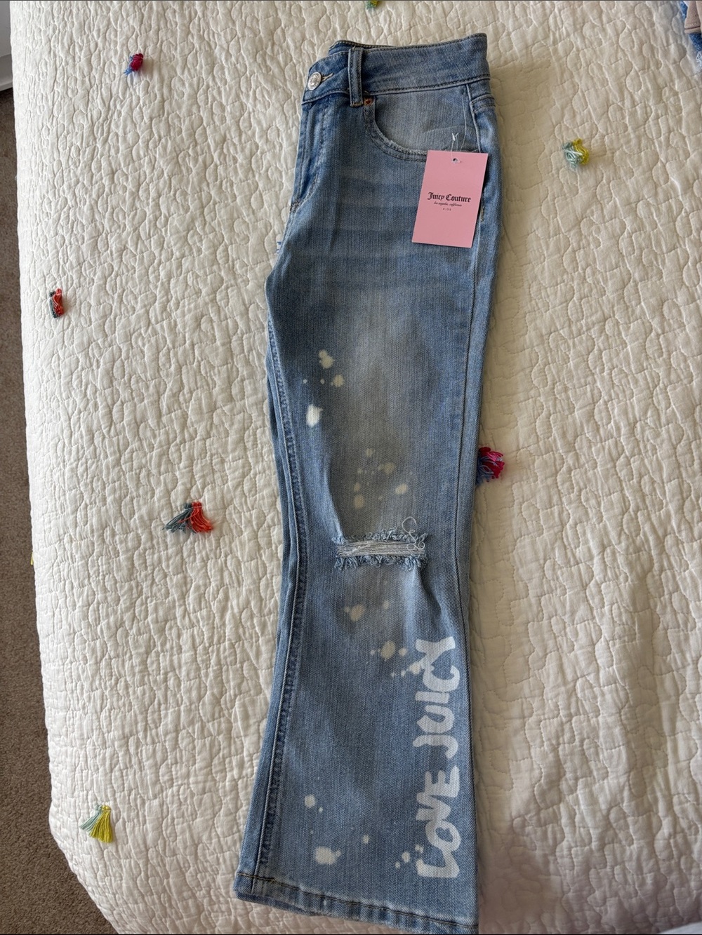 Juicy Couture Light Blue Paint-Splatter Flare Jeans